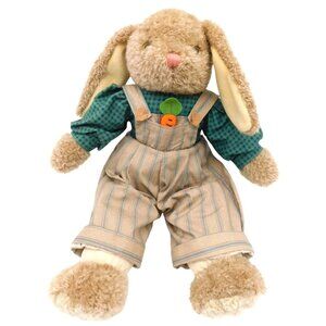Vintage Chosun Light Brown Bunny Rabbit Plush Striped Overalls Carrot Pocket 16"